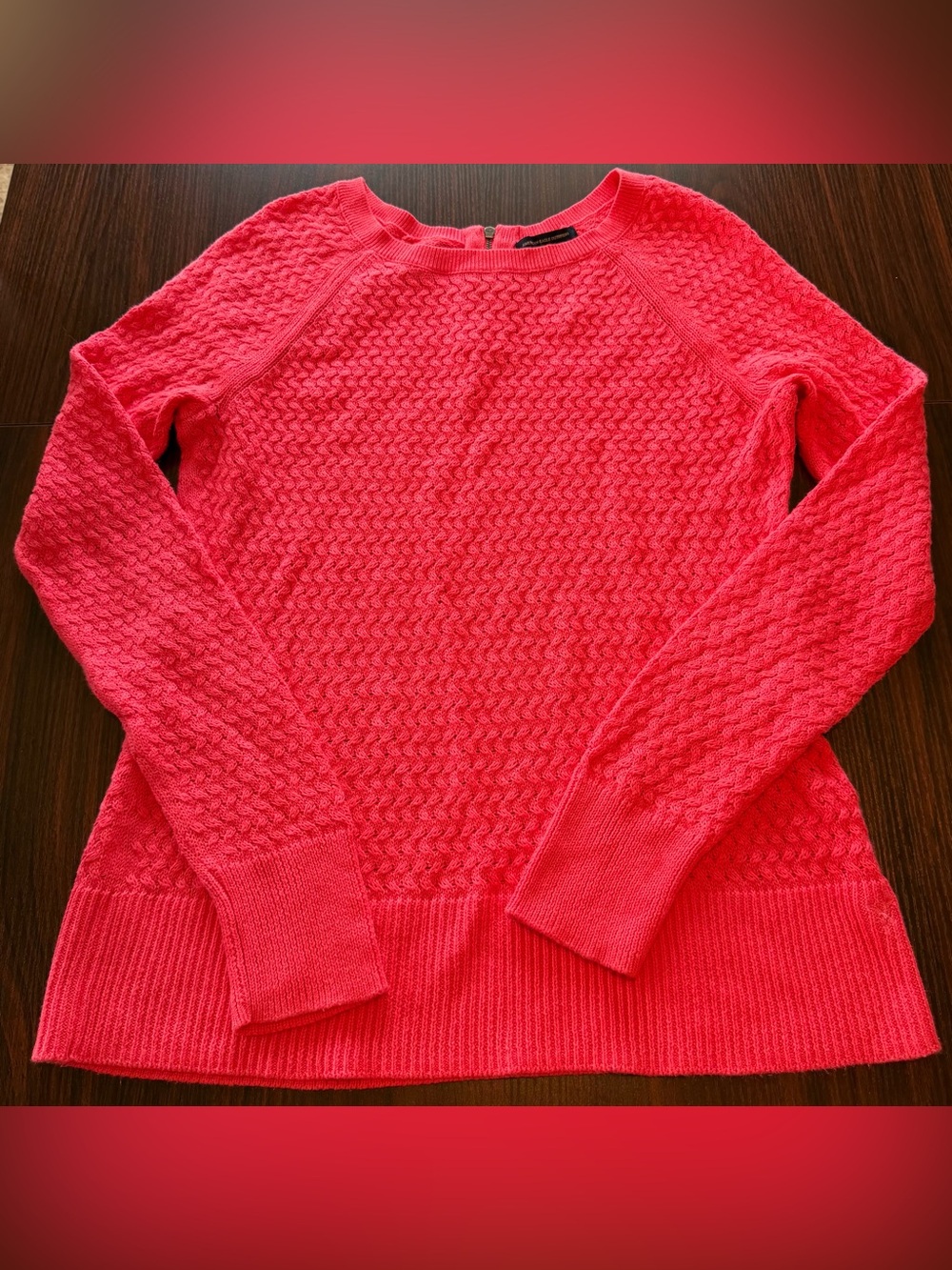 American Eagle Women’s Sweater Coral Hot Pink Textured Open Knit Back Zip Size L